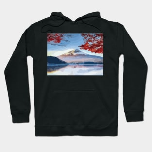 Cherry Blossoms over Mt Fuji Digital Painting Hoodie